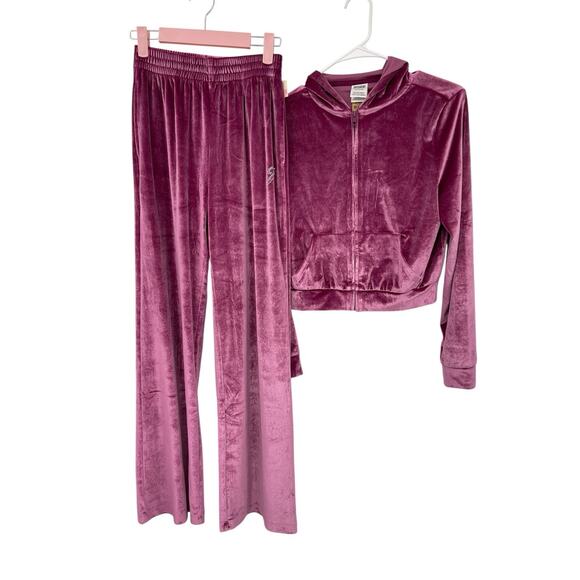 NWT Victoria’s Secret Velour Shine Tracksuit Crop Hoodie Pants Pink Size S XS - Picture 2 of 12